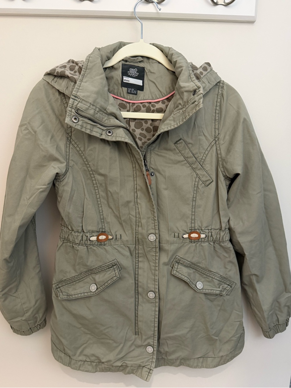 Olive Hooded Girls Raincoat with Polka Lining